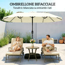 Ombrellone Doppio da Giardino a 12 Stecche con Manovella Base a Croce e Sacchi in Metallo e Poliestere Beige      