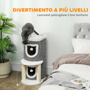 Albero Tiragraffi per Gatti Alto 76 cm con Casette Lettino Palline e Pali in Sisal Grigio      