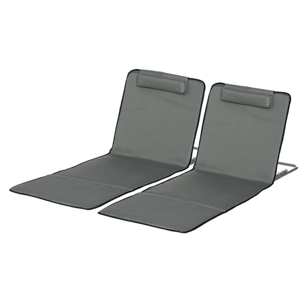 sconto Set 2 Lettini Spiaggia Pieghevoli con Schienale Regolabile a 5 Livelli 53x124x35-45 cm in Tessuto Oxford Grigio