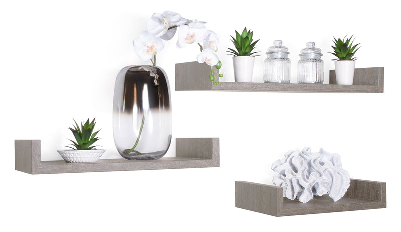 Set 3 Mensole da Parete 60-50-40x23,7x8 cm in Fibra di Legno Calamita Maxi  Rovere Grigio New