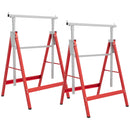 Set 2 Cavalletti da Lavoro Telescopici e Pieghevoli 68x58x80 cm  in Acciaio Q195 Rosso e Argento   