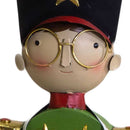 Statua metallo bambino con tamburo verde cm 30,5x26,7xh109,2