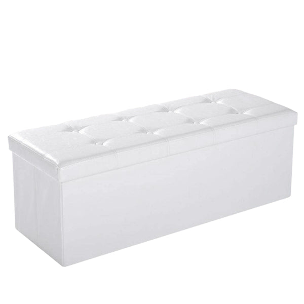Trunk Chest Pouf Container mit gepolstertem Deckel aus weißem Kunstleder sconto