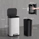 Pattumiera da Cucina 30 L 36,5x29,3x60,9 cm con Chiusura Ammortizzata e Secchio Rimovibile in Acciaio Inox e PP Argento      