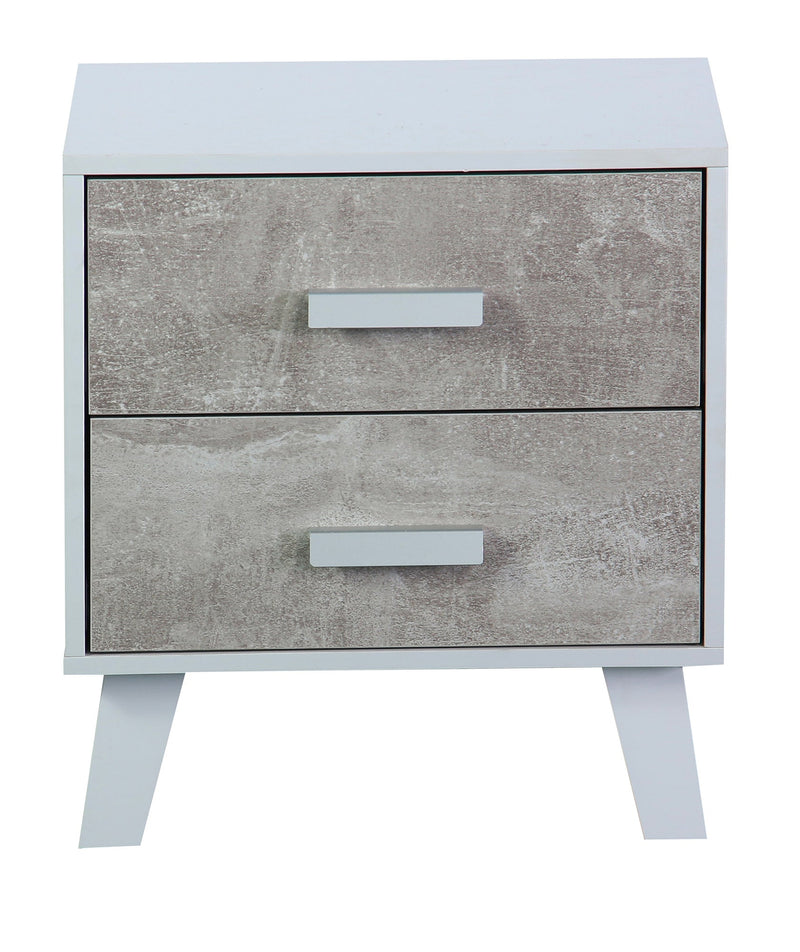 Comodino 2 Cassetti 40x34x45 cm in Pannello Truciolare Bianco/Cemento