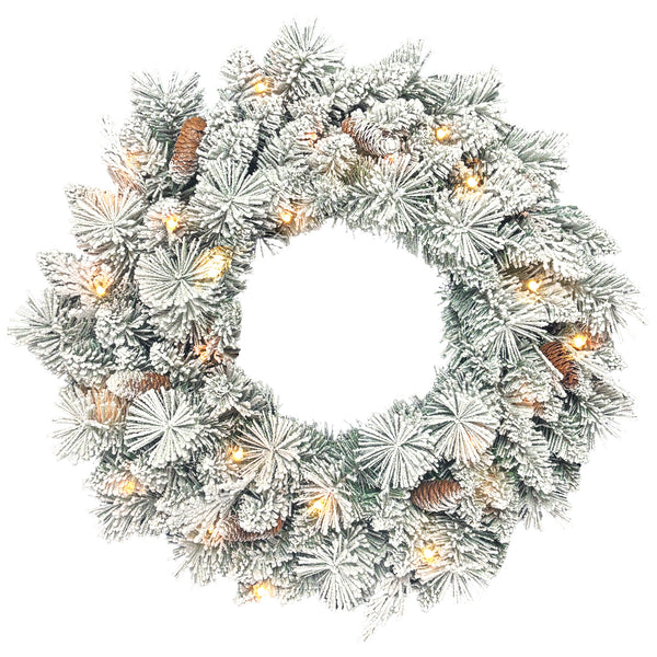 acquista Ghirlanda Natalizia Innevata 60 cm con 35 LED Timer e Pigne Decorative per Interno