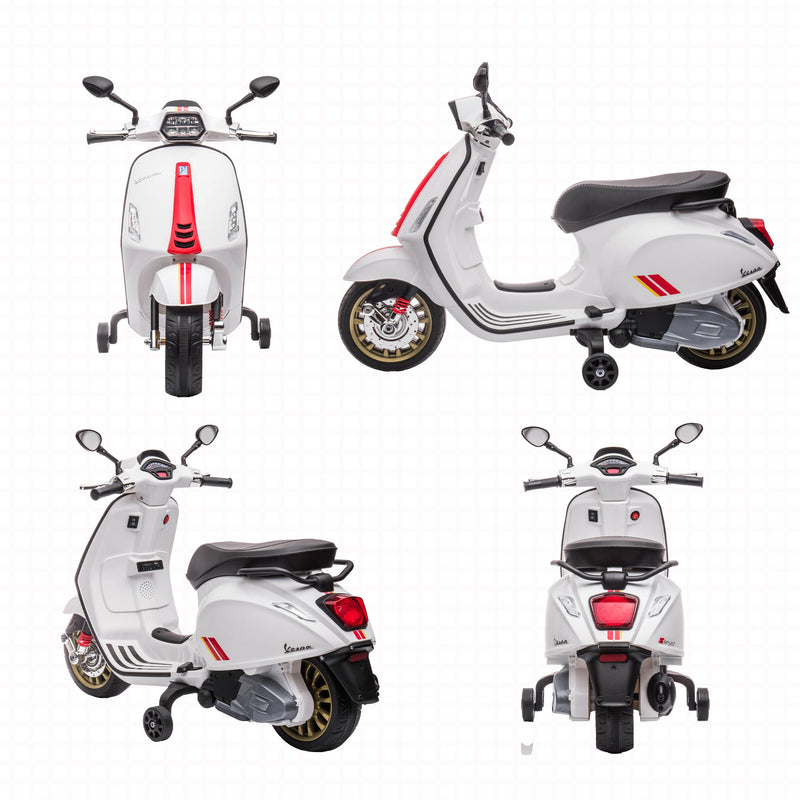 Moto Elettrica per Bambini Licenza Ufficiale Piaggio Vespa Sprint 12V con Rotelle Luci e Suoni Bianco