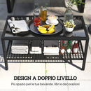 Tavolino da Caffè a 2 livelli  92x50x45 cm con Piano in Vetro Temperato e Ripiano in Acciaio e Rattan Nero      