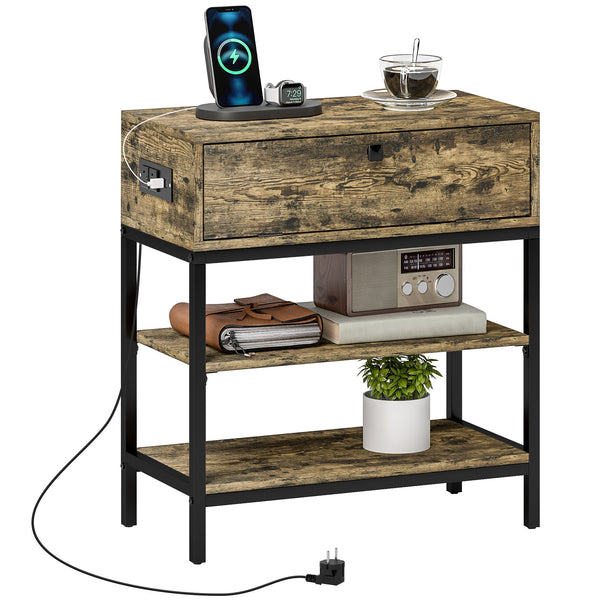 Tavolino da Soggiorno Stile Industriale 60x30x665 cm con Cassetto e Ripiani in Legno e Metallo Nero prezzo
