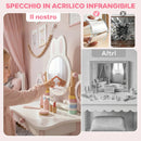 Toeletta per Bambini 3+ Anni 55x37x87,6 cm con Sgabello Cassetto 3 Specchi e 5 Accessori in MDF e Legno di Pino Rosa      