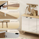 Credenza Moderna 141x35x77 cm a 4 Ante con Ripiano Regolabile Bianco Lucido e Rovere      