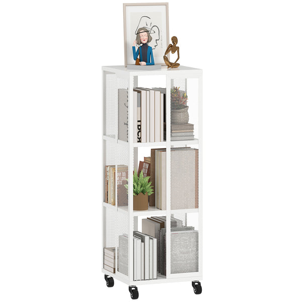 online Libreria Moderna a 3 Ripiani 35x35x99 cm con Ruote in Metallo a Rete Bianco