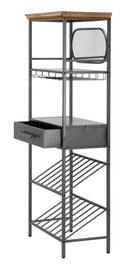 Mobile Porta Bottiglie Industry 68x37x165 cm in Ferro e Specchio e Legno di Abete Marrone