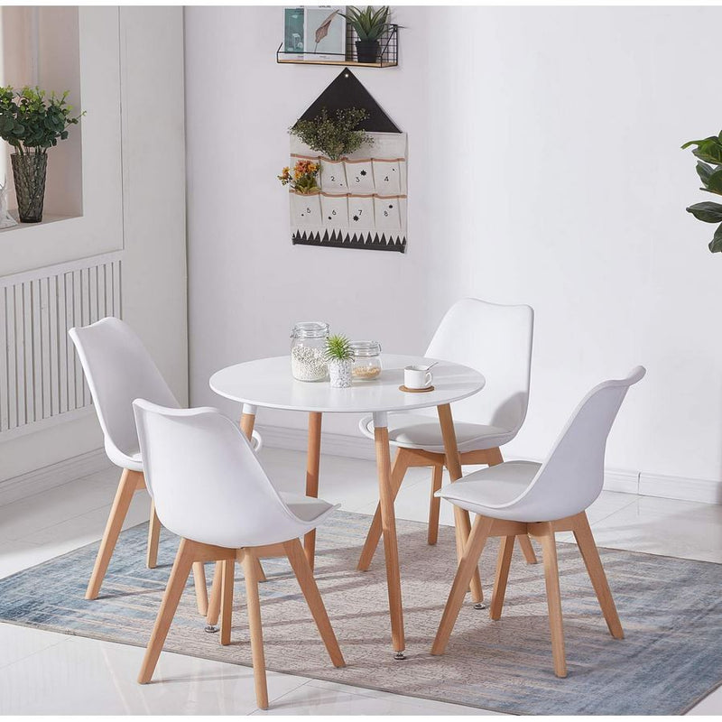 Set 4 Sedie Ergonomiche 53,5x48,5x83 cm Gambe in Legno Candice Bianco