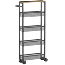 Carrello Cucina 47x13x96,5 cm con 4 Ruote Piano Effetto Legno e Struttura in Metallo Nero      