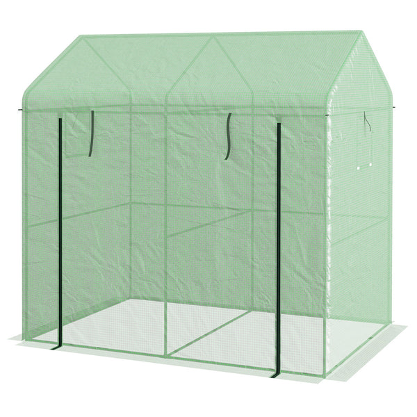 Serra a Casetta a 2 Sezioni con Porta e Finestre Avvolgibili 200x140x200 cm in Acciaio e PE Verde sconto