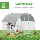 Recinto per Galline 280x190x197 cm con Tetto e Copertura Anti UV in Metallo Galvanizzato Argento      