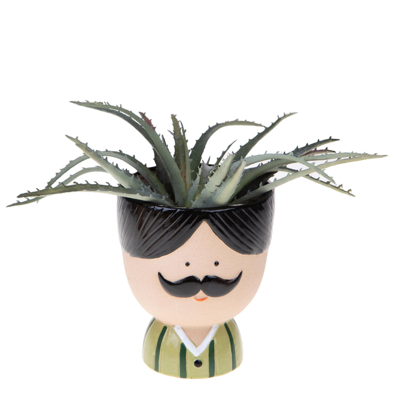 Set 2 Vasi Testa con Baffi Ø 12,5 H 14 cm