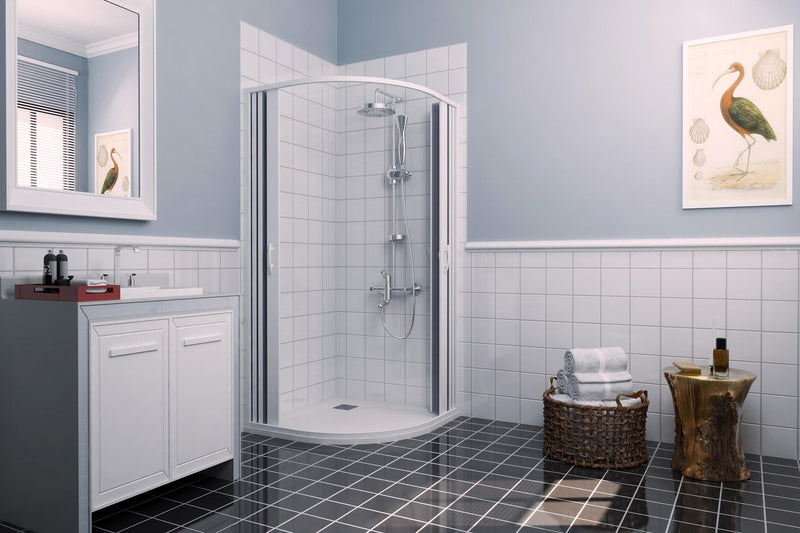 Box Doccia Semicircolare 2 Ante a Soffietto in PVC Apertura Centrale H185 cm Dorini Bianco Varie Misure