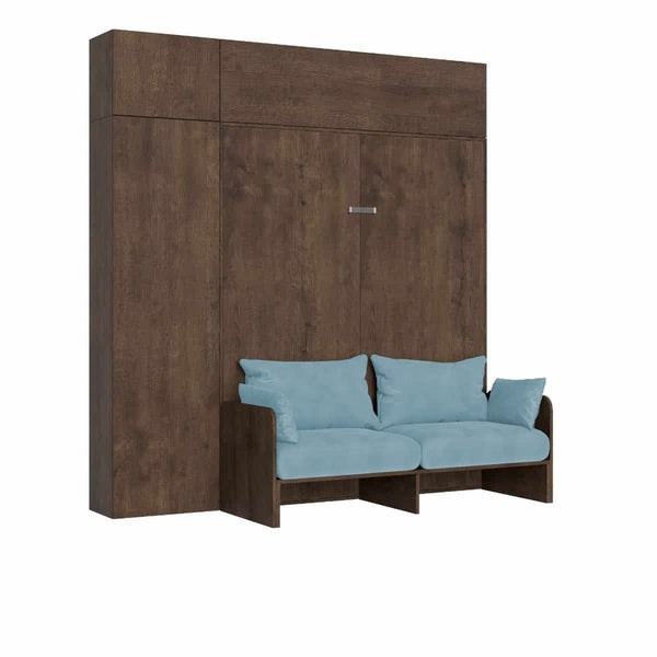 sconto Letto Matrimoniale A Scomparsa 160 Kentaro Con Divano E Mobili Noce e Azzurro