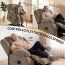 Poltrona Elettrica Alzapersona Reclinabile 150° 93x104x100 cm con Seduta Ampia Massaggiante e Riscaldata in Velluto Marrone Chiaro      