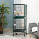 Gabbia Voliera per Uccelli 51,5x50x140 cm con Ruote e Vassoi Estraibili in Acciaio e Legno Verde Scuro      
