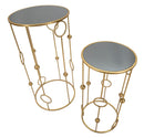 Set 2 Tavolini Cage Ø50 cm e Ø40 cm in Ferro e MDF Oro