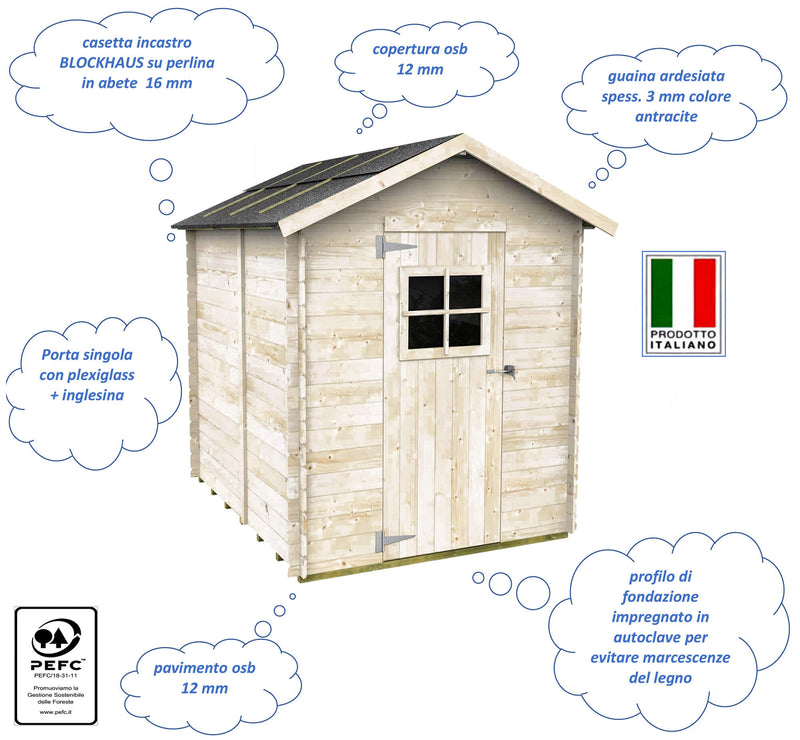 Casetta Box da Giardino per Attrezzi 178x218 cm con Porta Finestrata in Legno Naturale