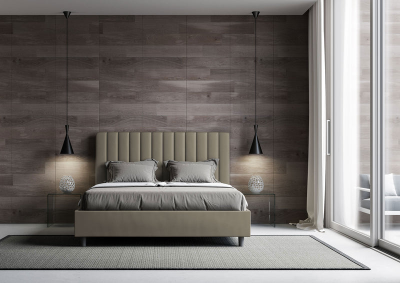 Letto Matrimoniale con Alzata Comoda Imbottito in Similpelle Agueda Cappuccino Varie Misure