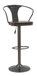 Sgabello Imbottito Detroit 51x48x86-108 cm in Ferro e Spugna e PU Marrone e Grigio