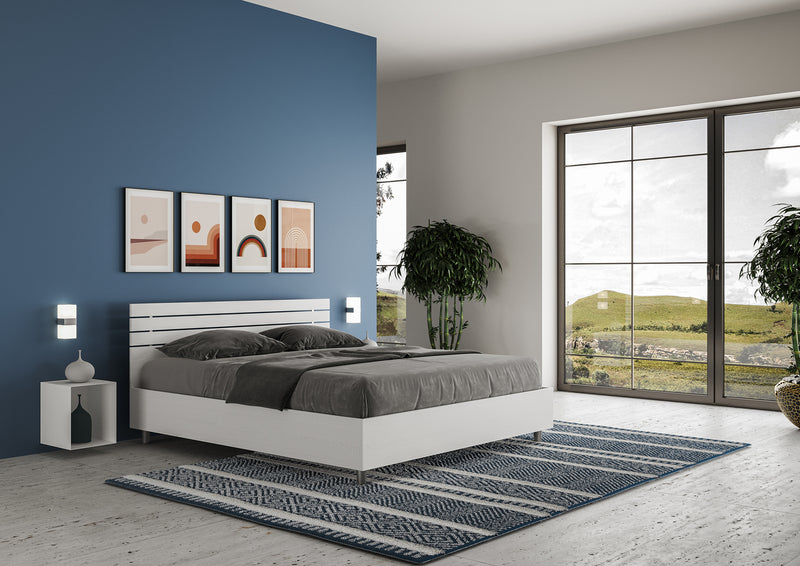 Letto Matrimoniale con Alzata Comoda Testata Dritta a Doghe Ankel Bianco Frassino Varie Misure