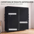 Armadio Salvaspazio 170x45x167 cm con 5 Aste 4 Ripiani 6 Tasche Laterali in Tessuto Nero      