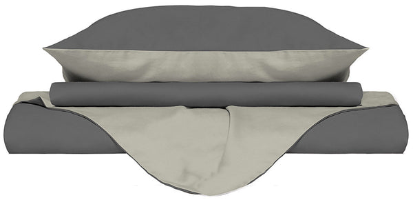 prezzo Bettbezug mit Tasche und Kissenbezügen, Doubleface, Rauch/Creme, verschiedene Größen