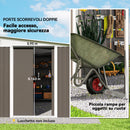 Casetta Box da Giardino Porta Attrezzi 345x280,5x169-201 cm con Porta Scorrevole in Acciaio Grigio  