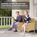 Panca da Giardino con Tavolino a Ribalta Portaoggetti 134x58x82 cm in Rattan e Acciaio Crema e Cachi  