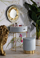 Comodino Toeletta con Puff Vellit Celeste Ø52x70 cm - Ø36x39 cm in Pino e MDF e Metallo      