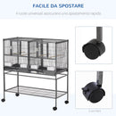Voliera Doppia Gabbia per Uccelli 95x45,5x102 cm in Metallo con Ruote Grigia