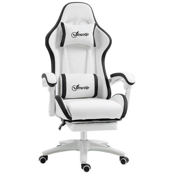 Sedia da Gaming con Schienale Reclinabile 65x65x121-129 cm in Finta Pelle PU Bianco e Nero online