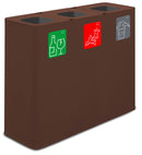 Pattumiera Sistema di Raccolta Rifiuti 90x30xh80 cm In Acciaio Verniciato 3 Scomparti Marrone