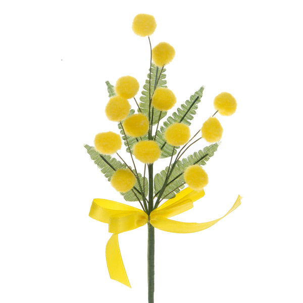 sconto Set mit 24 künstlichen Mimosen-Picks mit Schleife, Höhe 19 cm, gelb
