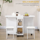 Tavolo Pieghevole Salvaspazio con 4 Sgabelli in Legno Truciolato Bianco