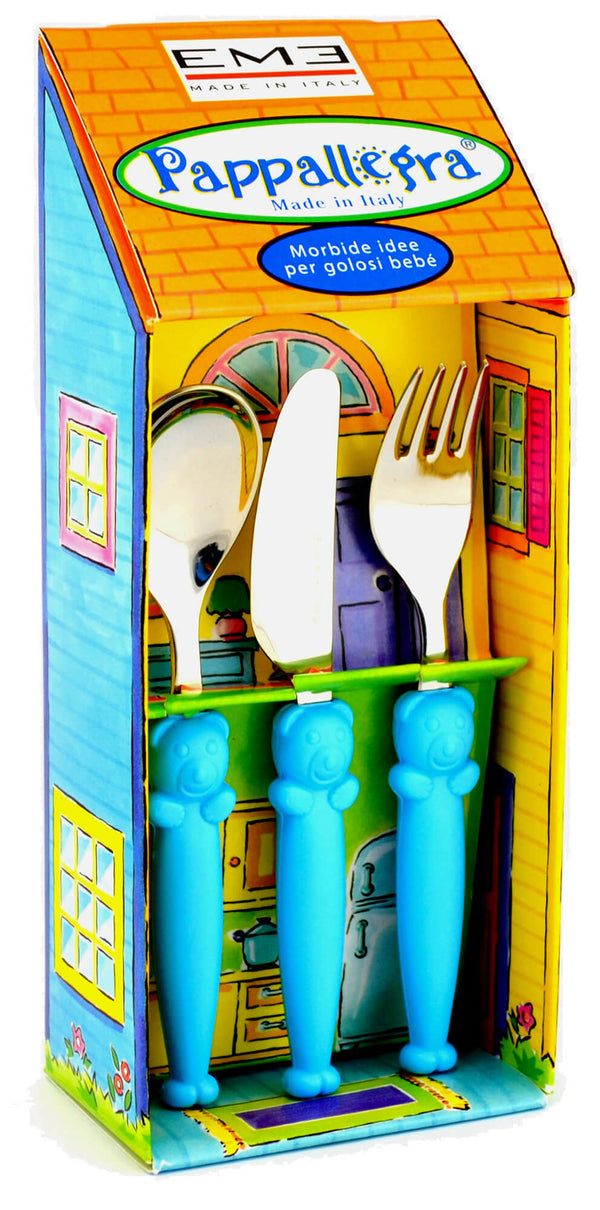 Kinderbesteckset aus Eme Pappallegra Light Blue Steel acquista