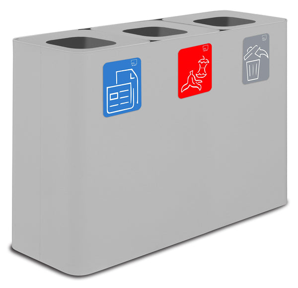 Pattumiera Sistema di Raccolta Rifiuti 115x38xh80 cm in Acciaio 3 Scomparti Bianco prezzo