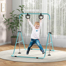 Sbarra Ginnastica Artistica per Bambini 148x105x88-128A cm con 2 Anelli in Acciaio Verde Chiaro      