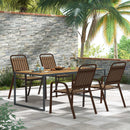 Set 4 Sedie da Giardino 56x66x91 cm Impilabili in Acciaio e PP Marrone Scuro 