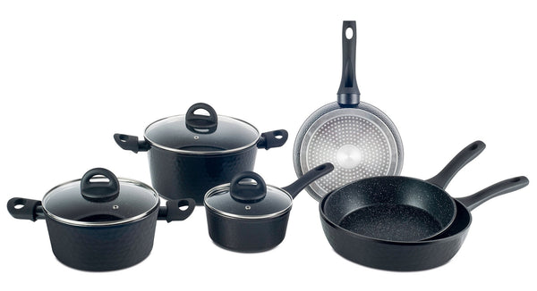 online 9-teiliges Kochgeschirr-Set aus Antihaft-Aluminium-Induktionsstein-Effekt Villa d'Este Home Tivoli Hammered Black