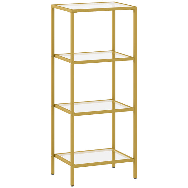 Libreria a 4 Livelli Minimal 40x30x96,5 cm Ripiani in Vetro Temperato Struttura in Metallo Oro online