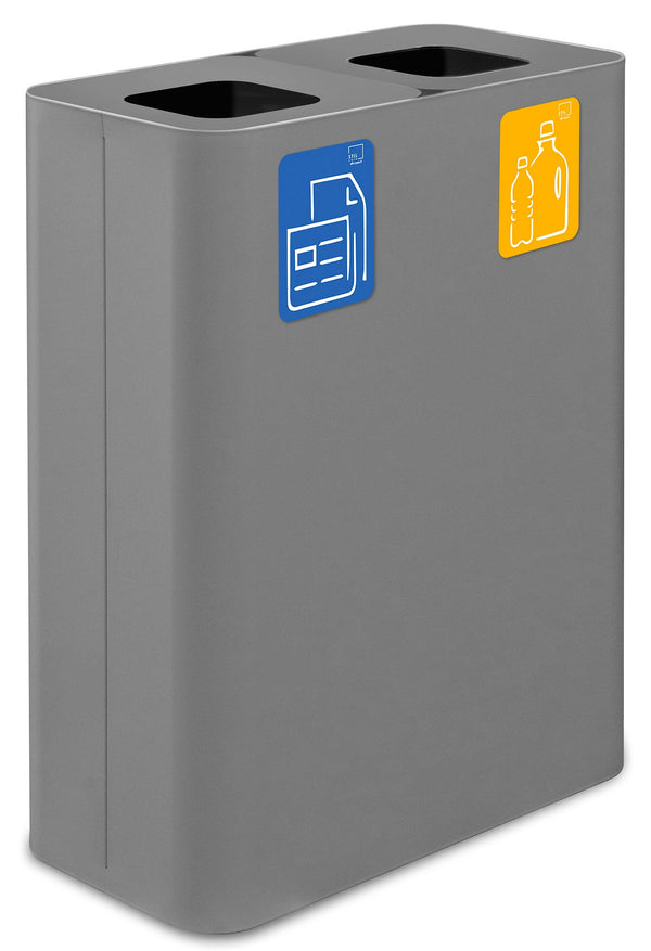 acquista Pattumiera Sistema di Raccolta Rifiuti 60x30xh80 cm In Acciaio Verniciato Doppio Scomparto Grigio