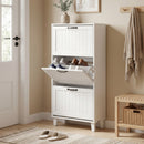 Scarpiera Salvaspazio 60x24x118 cm con 3 Cassetti Ribaltabili e Ripiani Regolabili in MDF Bianco      