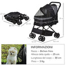 Passeggino per Cani Taglia Piccola 76,5x52x95 cm in Acciaio e Tessuto Oxford Nero